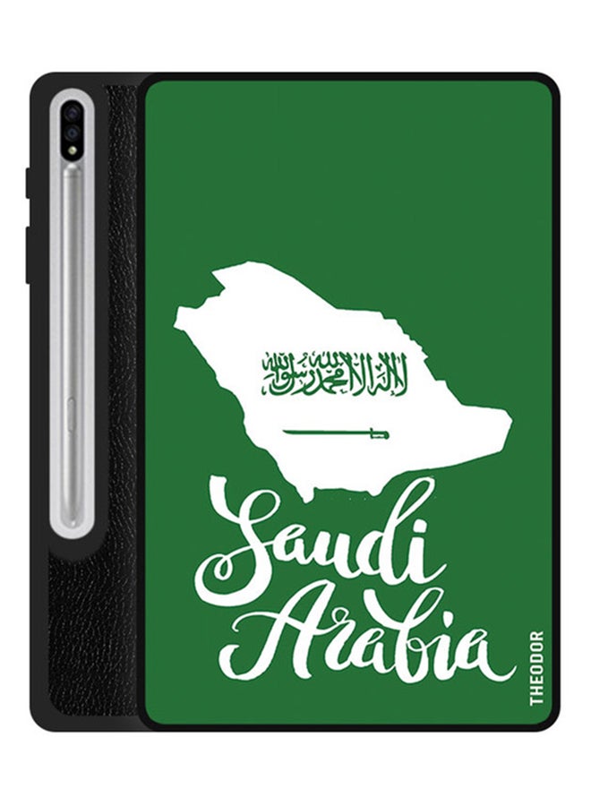 ثيودور غطاء حماية واقٍ قلاب لجهاز سامسونج جالاكسي تاب S7 بلس مع خاصية النوم/الاستيقاظ التلقائي بتصميم خريطة أخضر/ أبيض - Image 1