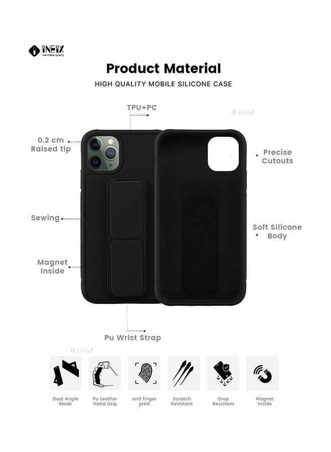 INEIX - 3-in-1 Magnetic Wrist Strap Hand Grip with Stand Case Cover for Apple iPhone 11 Pro Max Black - Image 1