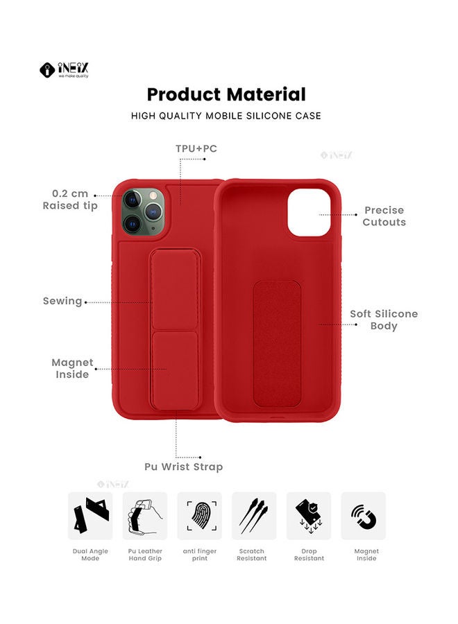 INEIX 3-in-1 Magnetic Wrist Strap Hand Grip with Stand Case Cover for Apple iPhone 11 Pro Red - Image 2