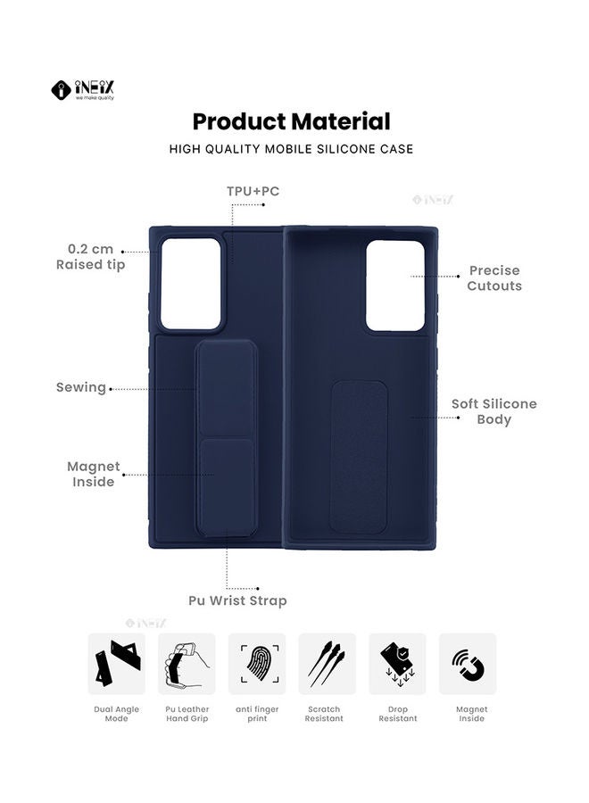 إينيكس غطاء حماية مع حزام معصم مغناطيسي وقبضة يد وحامل 3 في 1 لهاتف سامسونج جالاكسي نوت 20 الترا أزرق كحلي - Image 2