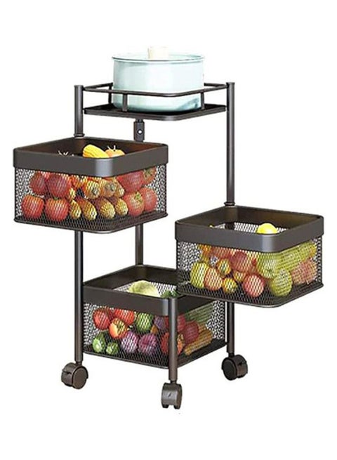 3-Layer Rotatable Baskets with Wheels Black 60cm