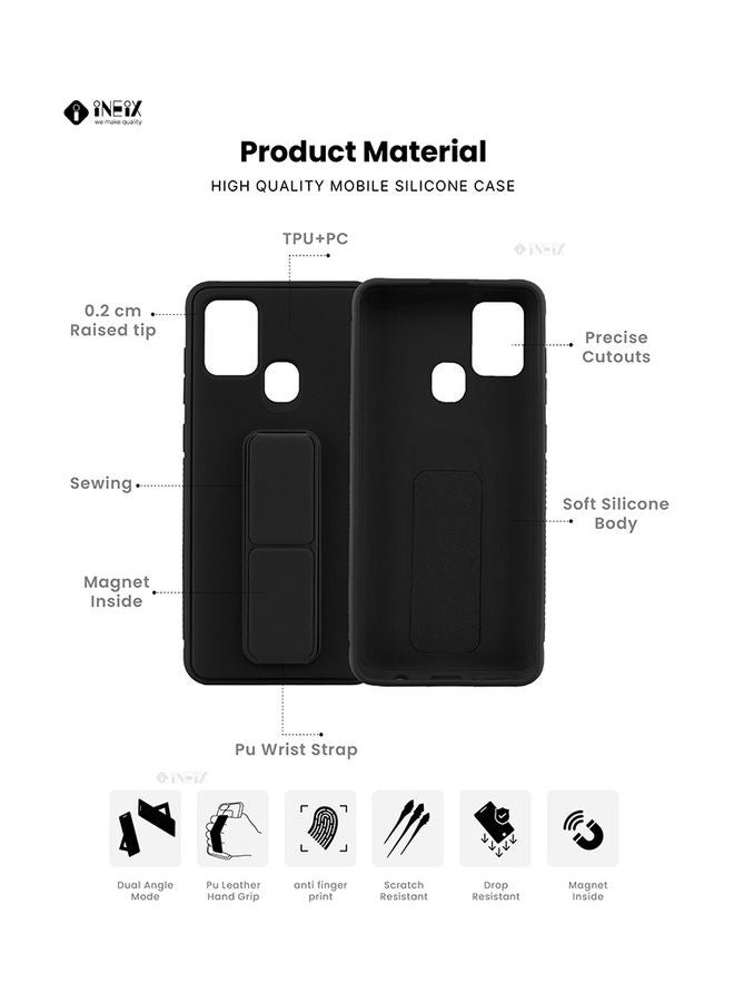 إينيكس غطاء حماية مع حزام معصم مغناطيسي وقبضة يد وحامل 3 في 1 لهاتف سامسونج جالاكسي A21s أسود - Image 2