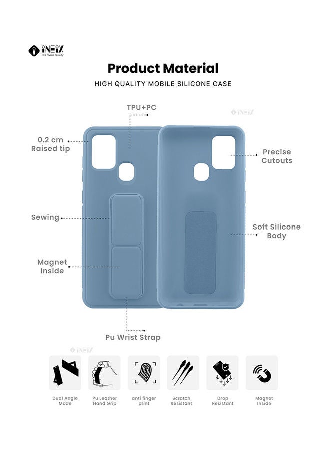 إينيكس غطاء حماية مع حزام معصم مغناطيسي وقبضة يد وحامل 3 في 1 لهاتف سامسونج جالاكسي A21s أزرق سماوي - Image 2