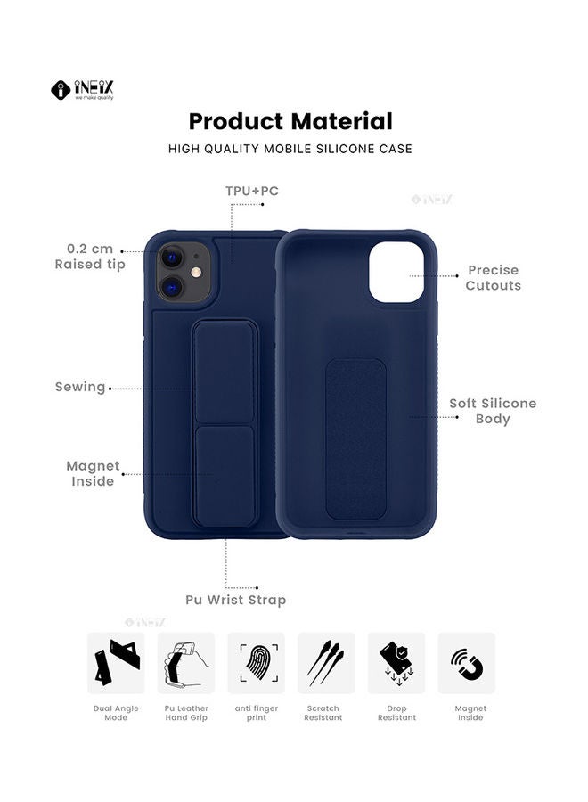INEIX 3-in-1 Magnetic Wrist Strap Hand Grip with Stand Case Cover for Apple iPhone 11 Navy Blue - Image 2