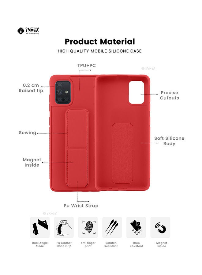 إينيكس غطاء حماية مع حامل مغناطيسي بسوار للمعصم ومقبض لليد 3 في 1 لهاتف سامسونج جالاكسي A71 إصدار 4G أحمر - Image 2