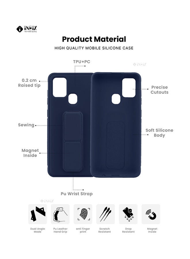 إينيكس غطاء حماية مع حزام معصم مغناطيسي وقبضة يد وحامل 3 في 1 لهاتف سامسونج جالاكسي A21s أزرق كحلي - Image 2