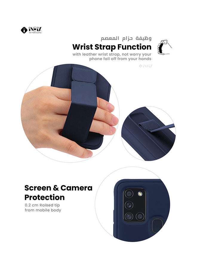 إينيكس غطاء حماية مع حزام معصم مغناطيسي وقبضة يد وحامل 3 في 1 لهاتف سامسونج جالاكسي A21s أزرق كحلي - Image 5