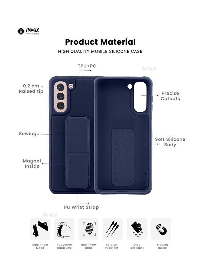 INEIX 3-in-1 Magnetic Wrist Strap Hand Grip with Stand Case Cover for Samsung Galaxy S21 Navy Blue - Image 2
