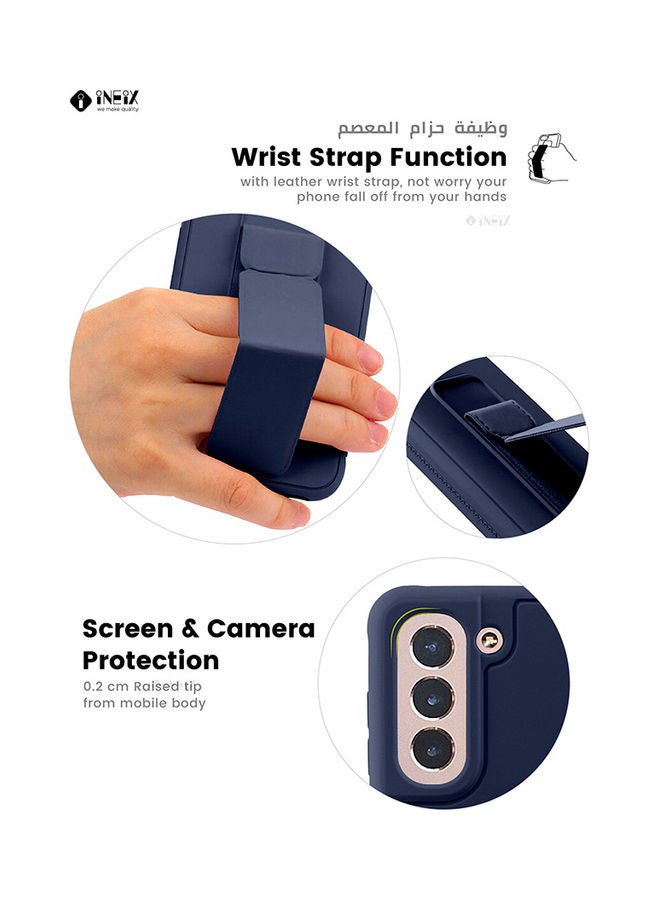 INEIX 3-in-1 Magnetic Wrist Strap Hand Grip with Stand Case Cover for Samsung Galaxy S21 Navy Blue - Image 5