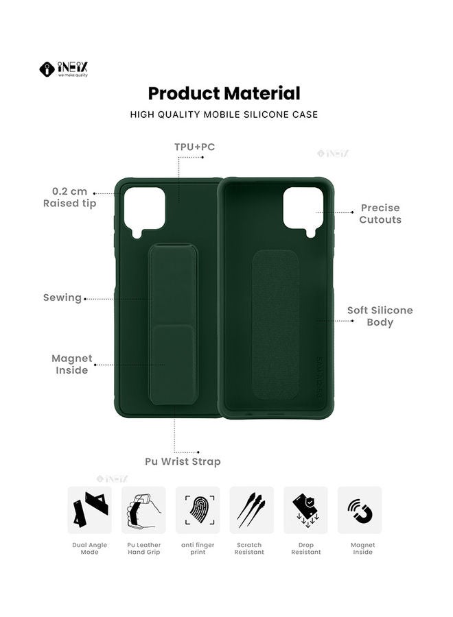 إينيكس غطاء حماية مع حزام معصم مغناطيسي وقبضة يد وحامل 3 في 1 لهاتف سامسونج جالاكسي A12 أخضر داكن - Image 2
