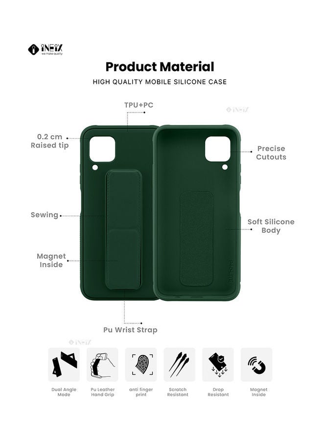 INEIX 3-in-1 Magnetic Wrist Strap Hand Grip with Stand Case Cover for Huawei Nova 7i Dark Green - Image 2