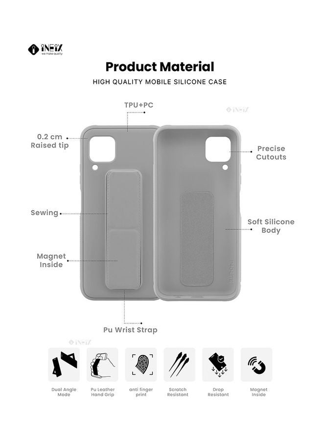 INEIX 3-in-1 Magnetic Wrist Strap Hand Grip with Stand Case Cover for Huawei Nova 7i Grey - Image 2