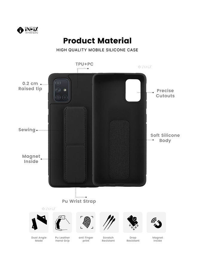 INEIX 3-in-1 Magnetic Wrist Strap Hand Grip with Stand Case Cover for Samsung Galaxy A71 4G Black - Image 2