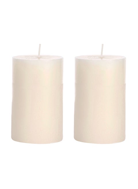 2-Piece Pillar Candles White 6.3x6.3x10.1cm
