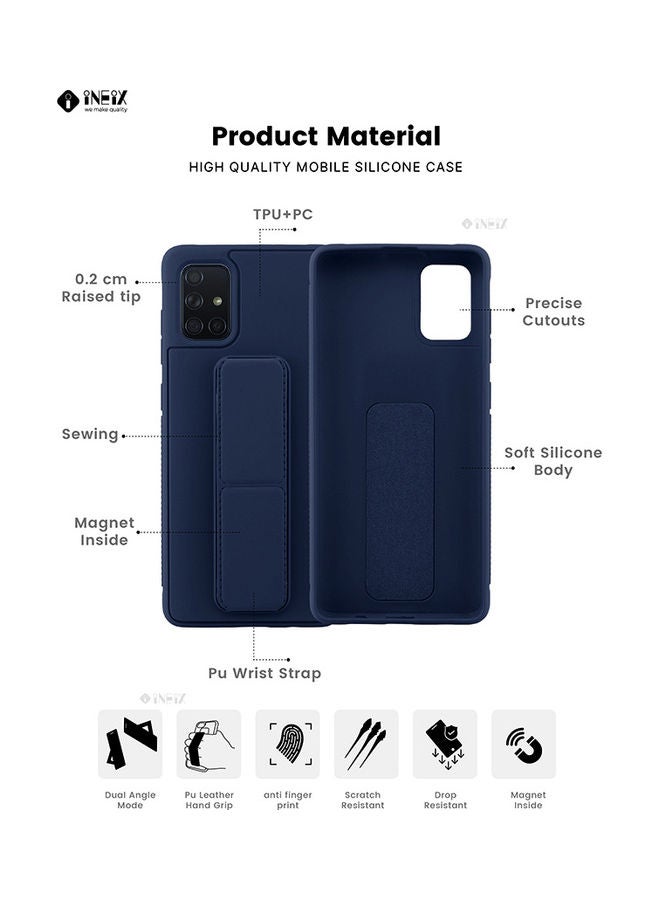 إينيكس غطاء حماية مع حامل مغناطيسي بسوار للمعصم ومقبض لليد 3 في 1 لهاتف سامسونج جالاكسي A71 إصدار 4G أزرق كحلي - Image 2