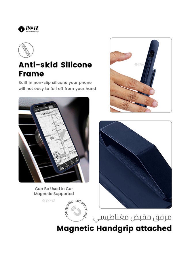 إينيكس غطاء حماية مع حامل مغناطيسي بسوار للمعصم ومقبض لليد 3 في 1 لهاتف سامسونج جالاكسي A71 إصدار 4G أزرق كحلي - Image 4