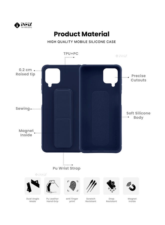 إينيكس غطاء حماية مع حزام معصم مغناطيسي وقبضة يد وحامل 3 في 1 لهاتف سامسونج جالاكسي A12 أزرق كحلي - Image 2