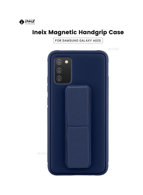 3-in-1 Magnetic Wrist Strap Hand Grip with Stand Case Cover for Samsung Galaxy A02s Navy Blue