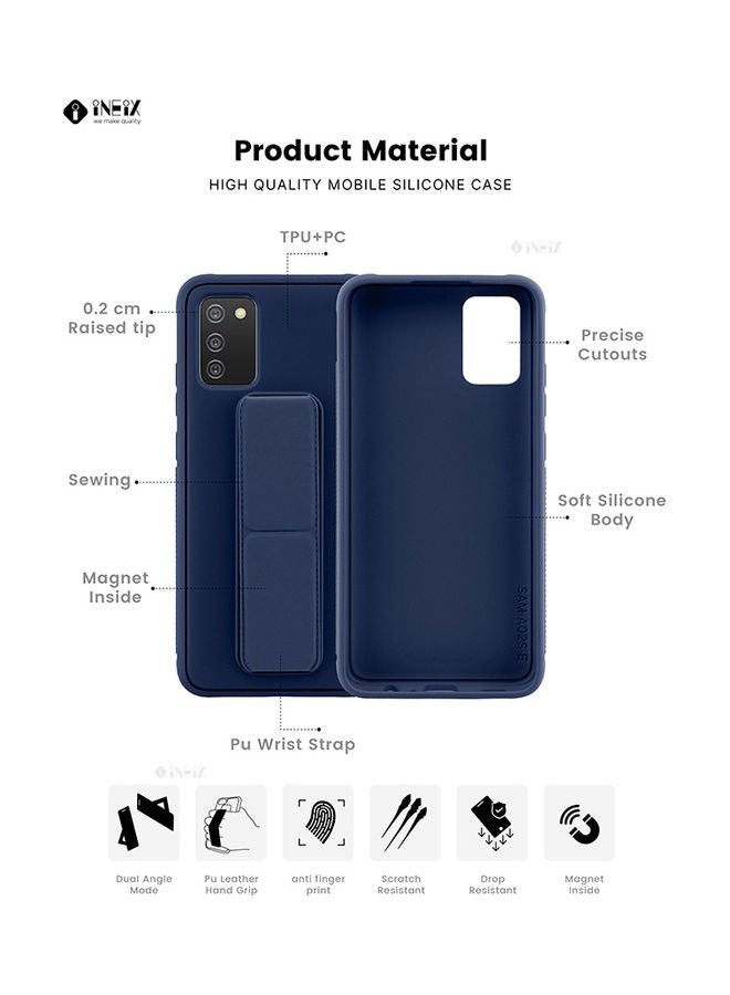 3-in-1 Magnetic Wrist Strap Hand Grip with Stand Case Cover for Samsung Galaxy A02s Navy Blue
