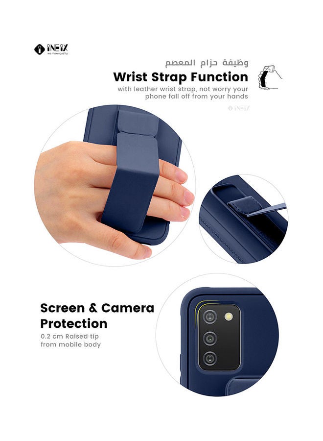 3-in-1 Magnetic Wrist Strap Hand Grip with Stand Case Cover for Samsung Galaxy A02s Navy Blue