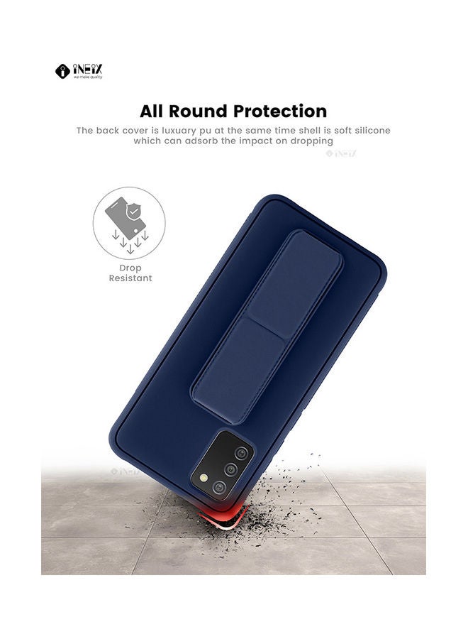 3-in-1 Magnetic Wrist Strap Hand Grip with Stand Case Cover for Samsung Galaxy A02s Navy Blue