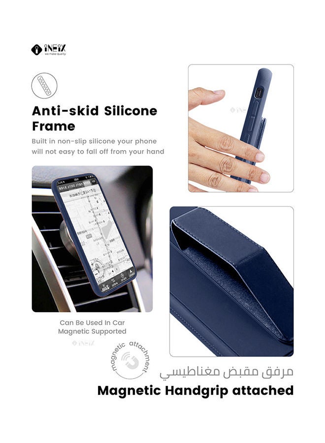 3-in-1 Magnetic Wrist Strap Hand Grip with Stand Case Cover for Samsung Galaxy A02s Navy Blue