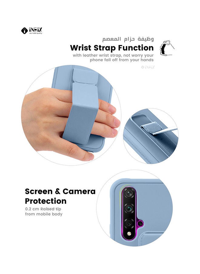 INEIX - 3-in-1 Magnetic Wrist Strap Hand Grip with Stand Case Cover for Huawei Nova 5T Light Blue - Image 1