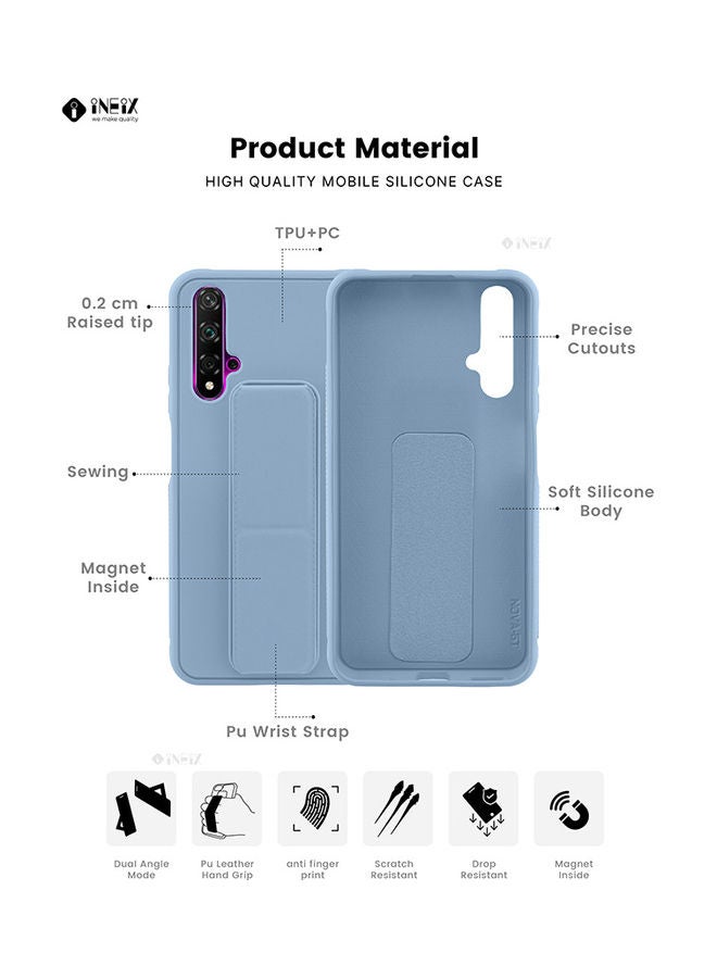 INEIX - 3-in-1 Magnetic Wrist Strap Hand Grip with Stand Case Cover for Huawei Nova 5T Light Blue - Image 1