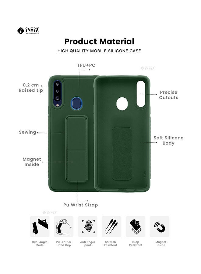 INEIX 3-in-1 Magnetic Wrist Strap Hand Grip with Stand Case Cover for Samsung Galaxy A20s Dark Green - Image 2
