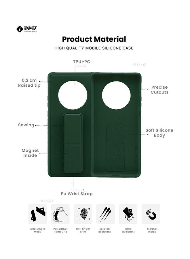 إينيكس غطاء حماية مع حزام معصم مغناطيسي وقبضة يد وحامل 3 في 1 لهاتف هواوي ميت 40 برو أخضر داكن - Image 2