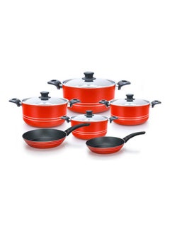 Trueval 10 Piece Pot Set Pot Size 16-18-20-26 Frying Pan 20-24 Color Red Red Pot 16-18-20-26 - Frying Pan 20-24cm
