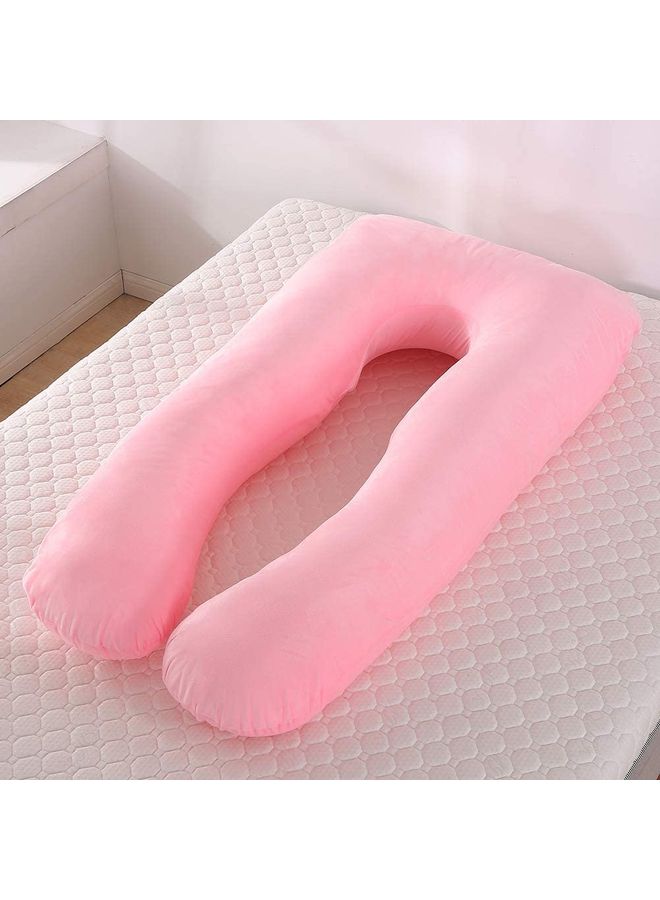 Blueberry - U Shaped Maternity Pillow With Removable Velvet Cover Cotton Pink 57x27.5x7.9inch - Image 1