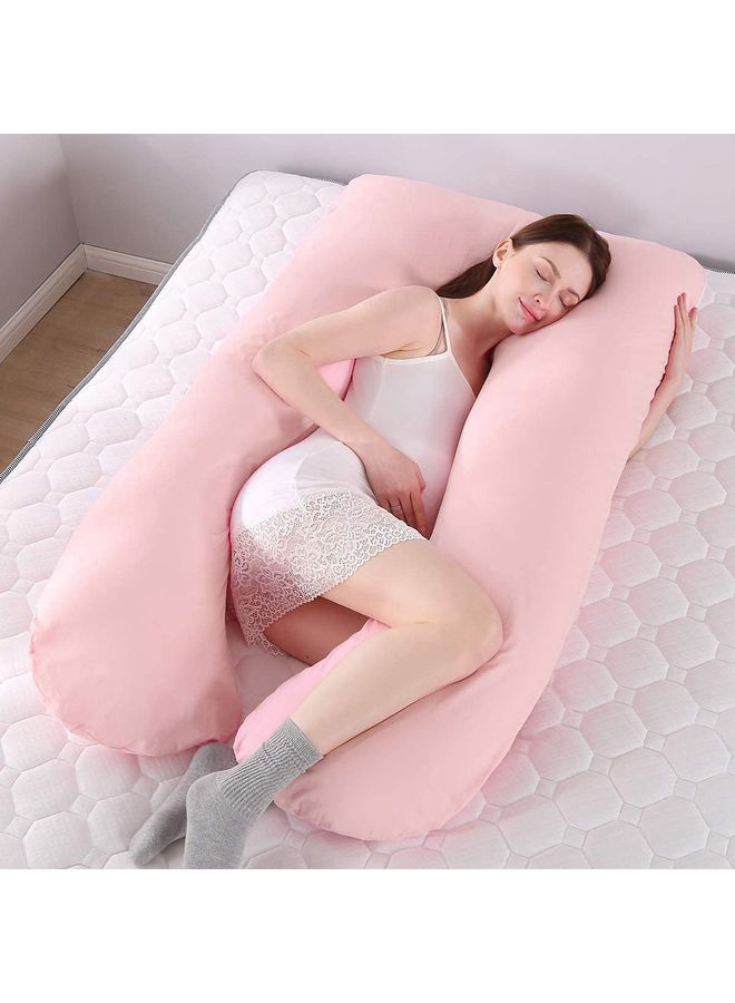 Blueberry - U Shaped Maternity Pillow With Removable Velvet Cover Cotton Pink 55x27x6inch - Image 1