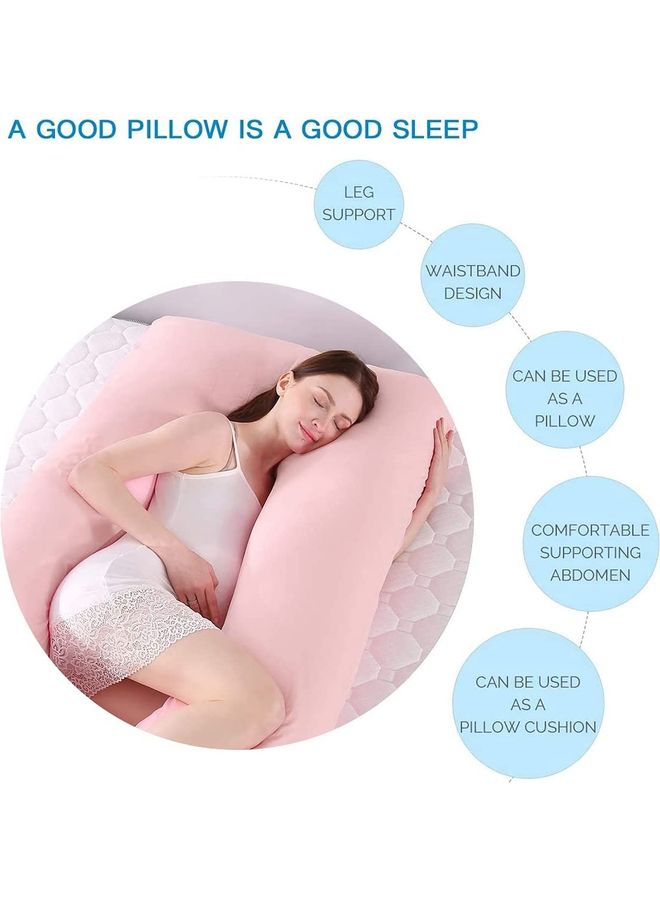 Blueberry - U Shaped Maternity Pillow With Removable Velvet Cover Cotton Pink 55x27x6inch - Image 1