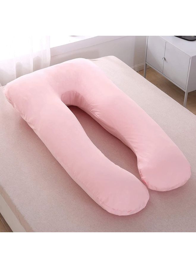 Blueberry - U Shaped Maternity Pillow With Removable Velvet Cover Cotton Pink 55x27x6inch - Image 1