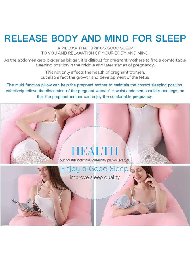 Blueberry - U Shaped Maternity Pillow With Removable Velvet Cover Cotton Pink 55x27x6inch - Image 1