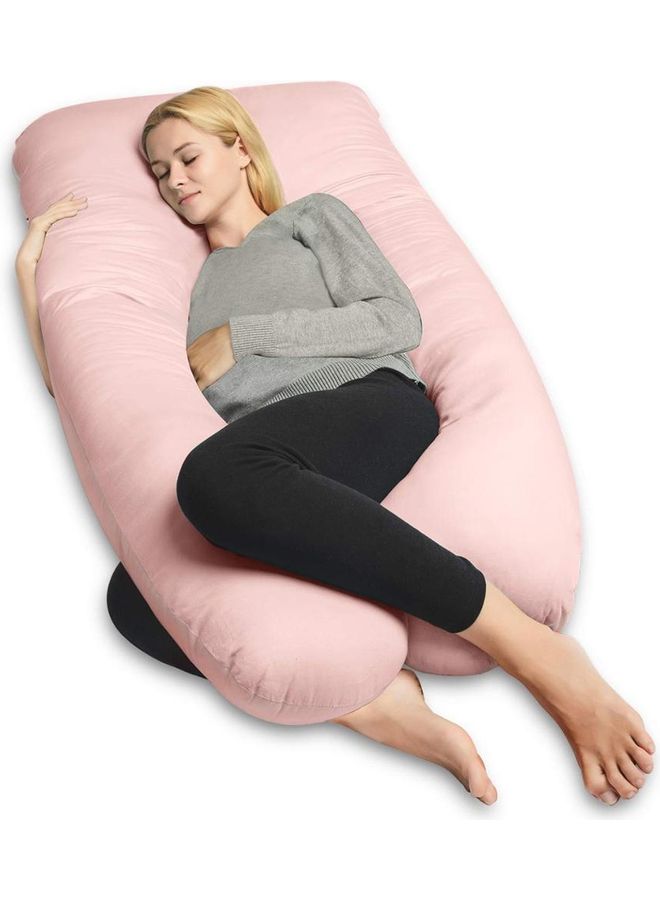 Blueberry - U-Shaped Nursing Pillow With Removable Soft Cover Velvet Pink 130 X 70cm - Image 1