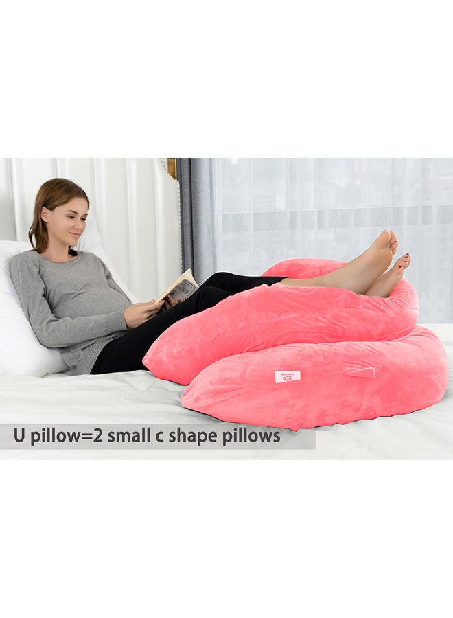 Blueberry - U-Shaped Nursing Pillow With Removable Soft Cover Velvet Pink 130 X 70cm - Image 1