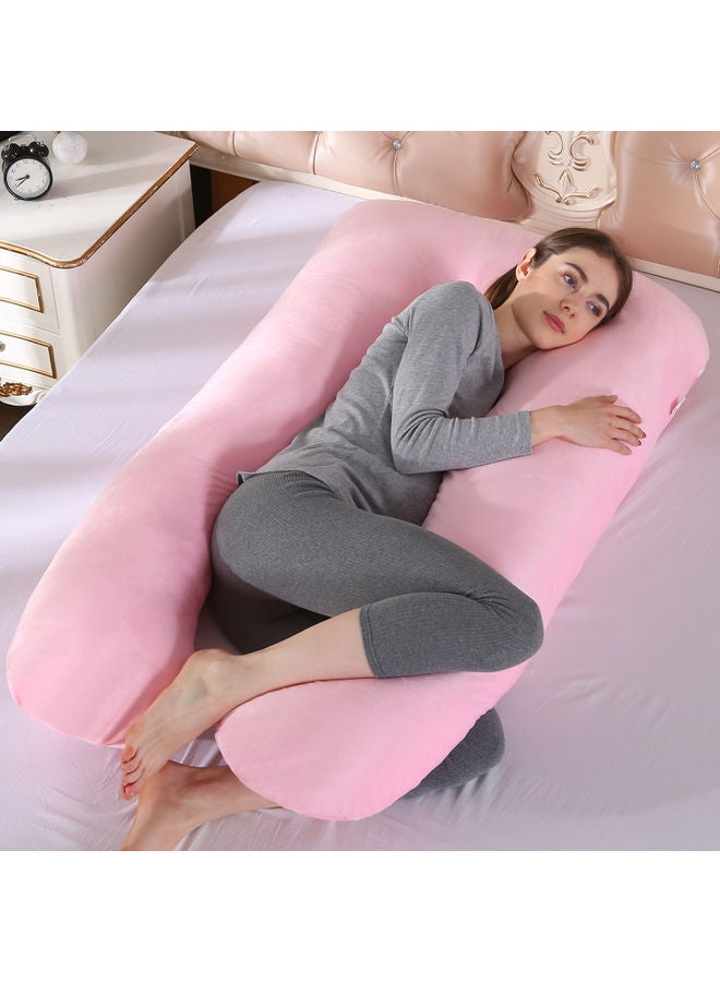 Blueberry U Shaped Maternity Pillow With Removable Soft Velvet Cover Cotton Pink 55x27x6inch - Image 3