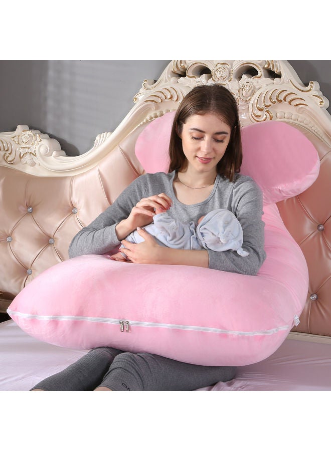 Blueberry U Shaped Maternity Pillow With Removable Soft Velvet Cover Cotton Pink 55x27x6inch - Image 4