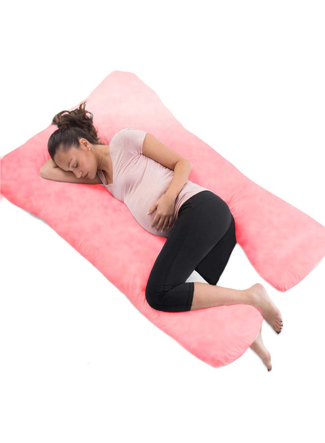 Blueberry - U Shaped Maternity Pillow With Removable Velvet Cover cotton Pink 55x27x6inch - Image 1