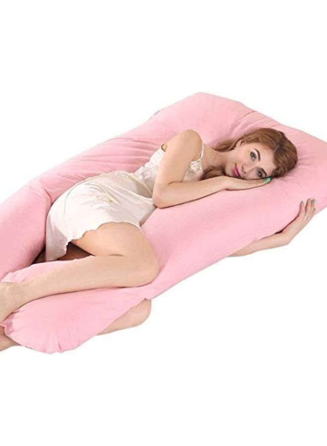 Blueberry - U Shaped Maternity Pillow With Removable Velvet Cover cotton Pink 55x27x6inch - Image 1