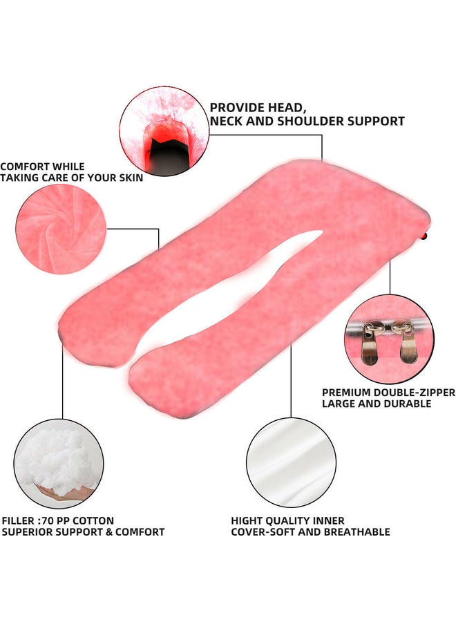 Blueberry - U Shaped Maternity Pillow With Removable Velvet Cover cotton Pink 55x27x6inch - Image 1