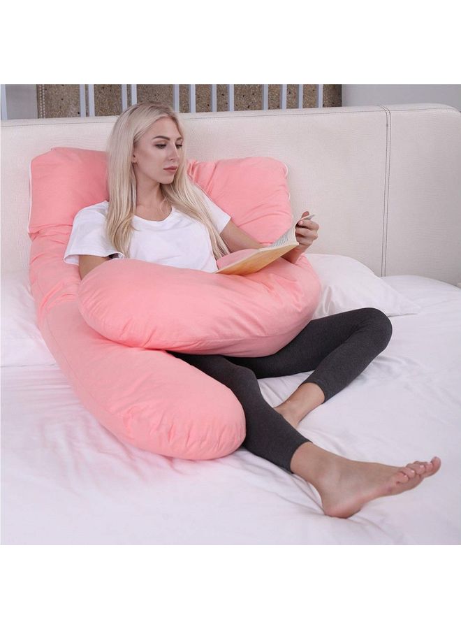 Blueberry U Shaped Maternity Pillow With Soft Velvet Cover Cotton Pink 56x33x7inch - Image 2