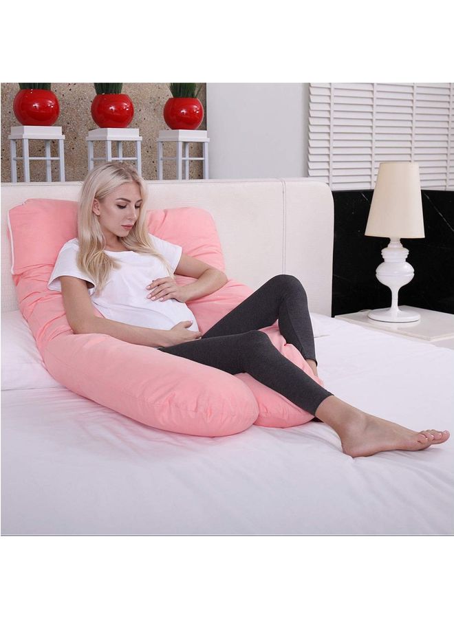 Blueberry U Shaped Maternity Pillow With Soft Velvet Cover Cotton Pink 56x33x7inch - Image 3