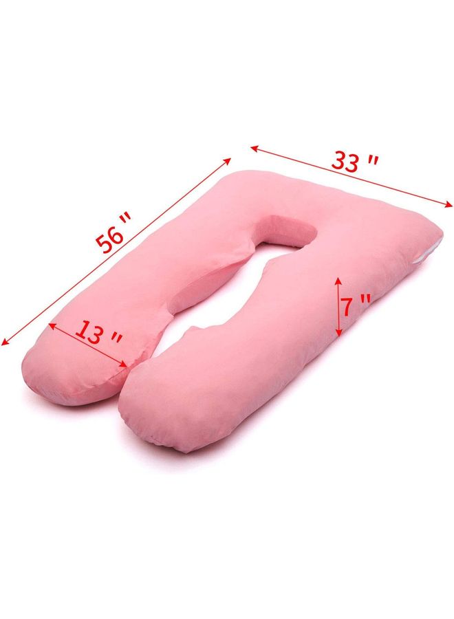 Blueberry U Shaped Maternity Pillow With Soft Velvet Cover Cotton Pink 56x33x7inch - Image 4