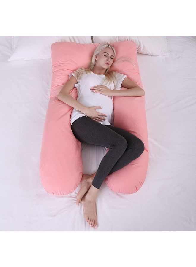 Blueberry U Shaped Maternity Pillow With Soft Velvet Cover Cotton Pink 56x33x7inch - Image 1