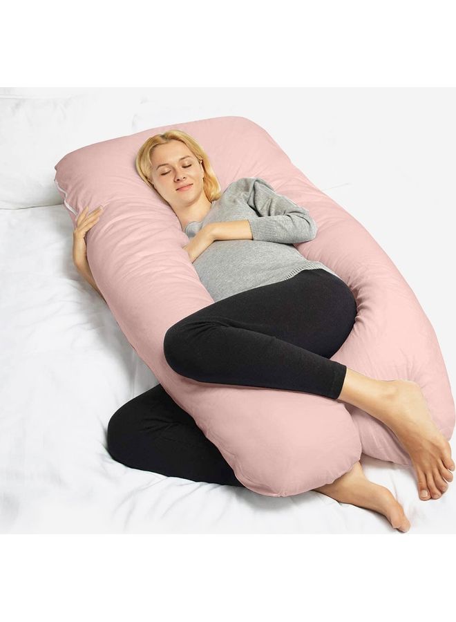 Blueberry - U Shaped Maternity Body Supprot Pillow With Removable Velvet Cover Cotton Pink 55x27x6inch - Image 1