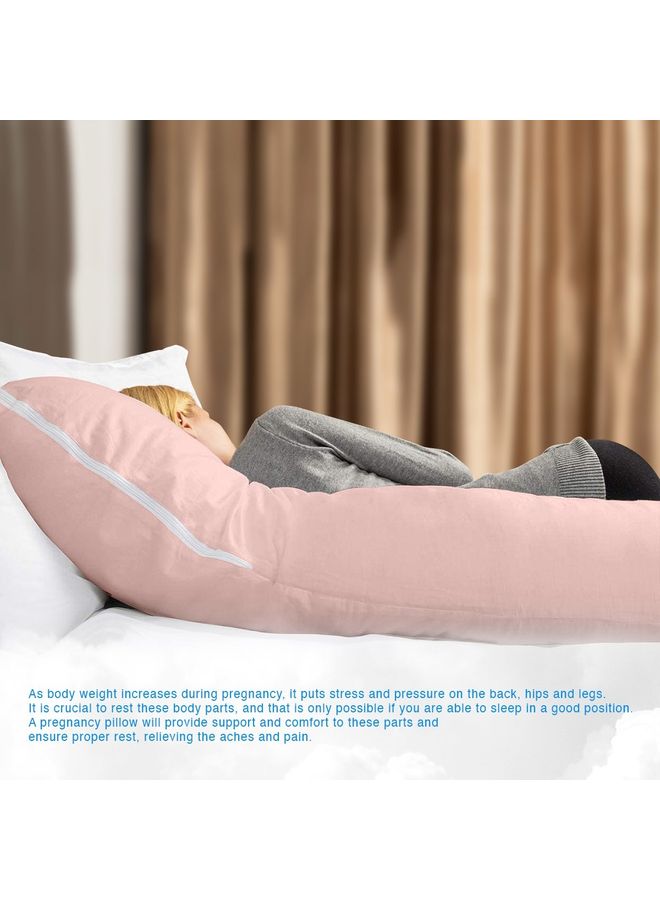 Blueberry - U Shaped Maternity Body Supprot Pillow With Removable Velvet Cover Cotton Pink 55x27x6inch - Image 1