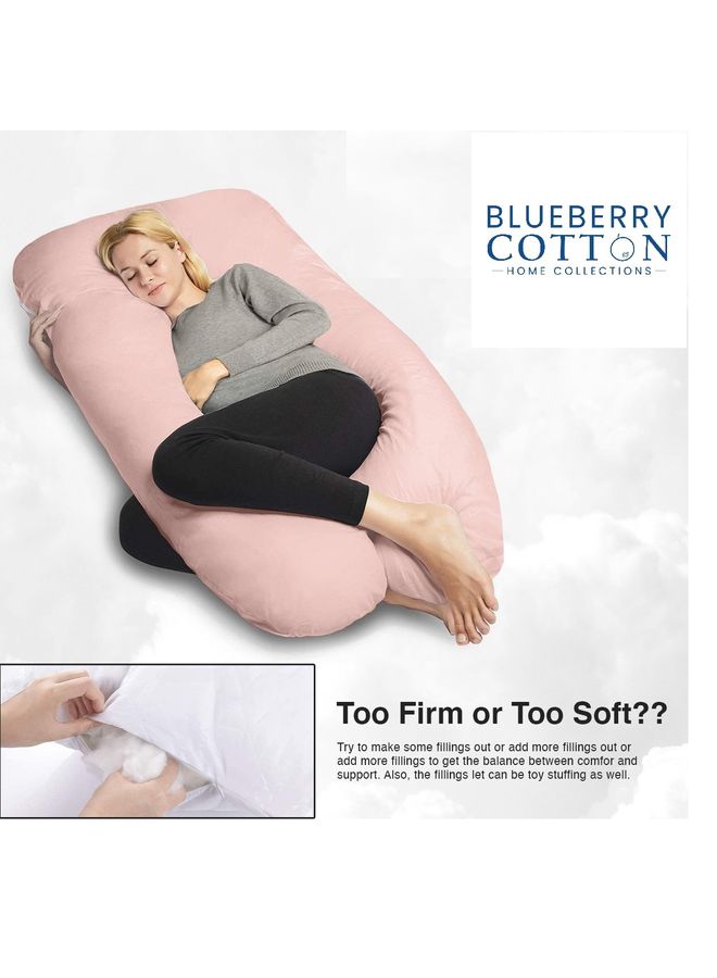 Blueberry - U Shaped Maternity Body Supprot Pillow With Removable Velvet Cover Cotton Pink 55x27x6inch - Image 1